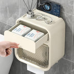 Wall-Mounted Tissue Box – Plastic Bathroom Toilet Paper Holder with Phone Shelf