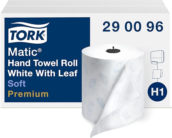 Tork Matic Soft Hand Towel Roll, White, Premium, H1, Quick-Absorbing, Long-Lasting, Thick 2-Ply, 6 Rolls x 575 ft, 290096 & Mini Jumbo Toilet Paper Roll White T2, Advanced, 2-Ply, 12 x 751', 12024402