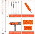 Ceiling Fan Cleaner Kit with 77" Extension Pole, Reusable Chenille Brush for Fan Blades (Up to 8in), Cobwebs, Walls, and Furniture (Orange)