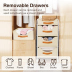 DIMJ Closet Organizers and Storage 4 Tier - Fabric Clothes Drawer Storage Bins, Stackable Rolling Storage Cart with Wheel, Small Dresser for Closet Bedroom Nursery Office