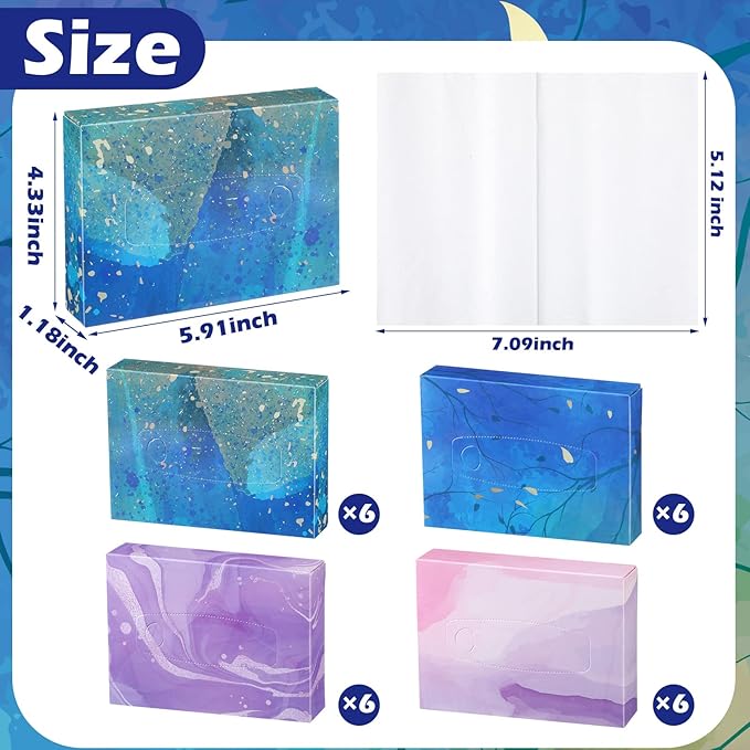 Yinder 24 Packs 960 Sheets Tissue Cube Car Facial Boxes Disposable Facial Travel Tissues Holder Soft Watercolor Boxes 2 Ply 40 Sheets for Wedding Household Car Kitchen Bathroom(Stylish)