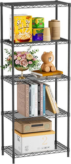 Golpart 5 Tier Adjustable Storage Shelves Heavy Duty Metal Utility Shelf 500LBS Capacity Wire Shelving Unit Organizer Rack for Home Kitchen Office Bathroom Pantry Room 12" D x 22" W x 59" H Black