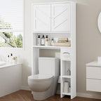 Meilocar Bathroom Storage Cabinet Over Toilet with Toilet Paper Holder Stand, Freestanding Bathroom Storage Organizer Cabinet Space Saver W/Adjustable Shelf, White