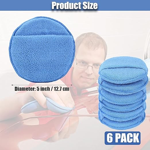 Microfiber Wax Applicator Pads, Car Wax Applicator with Finger Pocket, Buffing & Detail Polishing Foam Pads for Car Cleaning and Fine Polishing (5 inch, 6 Pack)