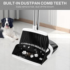 Broom and Dustpan Set for Home, 51-in Long Adjustable Handle Angle Broom and Dustpan Combo Set with Dust Pan Teeth to Clean Hair for Home Kitchen Office Lobby Floor Garden (Black&White)