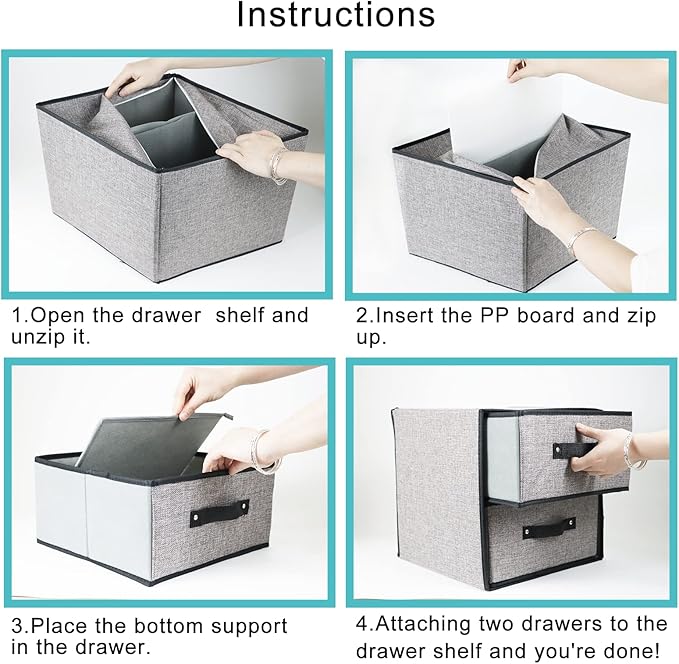 Linen Closet Organizer and Storage, Fabric Storage Drawer Organizer with 2 Drawers for Underwear, Sock, Bra, Small Items, 121212 INCH (Gray)