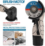 Cordless Brush Angle Grinder Kit, 19500rpm Mini Electric Angle Grinding Tool with 2pcs 16.8V 2000mAh Batteries and 5-Cutting Discs, Grinder Handheld Cutter for Metal Wood