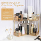 INVSSENE Corner Bathroom Countertop Organizer, Vanity Organizer Trays for Counter, Makeup Organizers, Perfume Tray, Skincare Shelf Storage Gifts for Women Girl Student (Yellow, 2 Tiers)