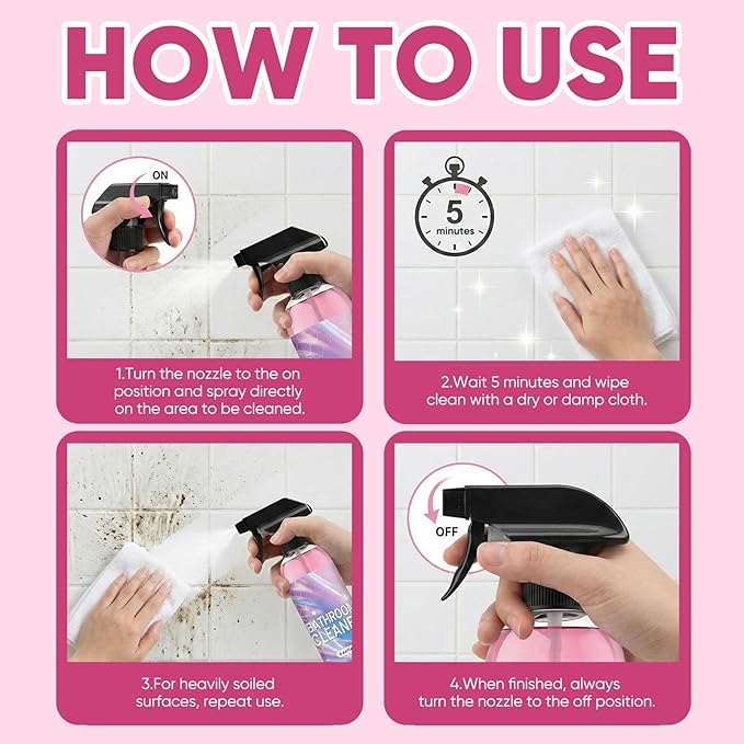 Bathroom Descaler Foam Cleaner, 10 Fl Oz Powerful Pink Bathroom Cleaner Spray,Bathrooms Descaler Foam Cleaners, Stubborn Stains Cleaner for Sink Tub Floor Tile (1set/300ml)