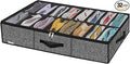 Onlyeasy Sturdy Under Bed Shoe Storage Organizer Fit 8 to 16 Pairs, Collapsible Closet Underbed Shoes Container Bags with Reinforced Handles, 37.7x23.6x5.9in, Linen-like Black, MXAUBS16P1