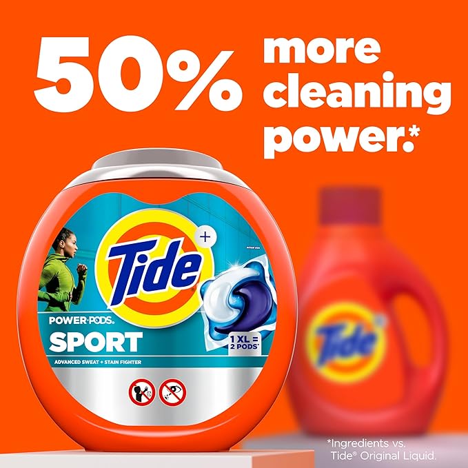Tide Power Pods Sport Laundry Detergent Pacs, 32 Count, Advanced Sweat + Stain Fighter