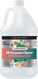 Clean Revolution SuperCharged All Purpose Cleaner Refill with Smart Probiotic + Enzyme Complex, Multi-Surface Kitchen Bathroom & Floor Cleaner, Geranium Mint, 128 Fl Oz