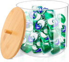 JYPS Large Capacity Laundry Pods Container with Bamboo Lid, Clear Acrylic Powder Detergent Containers for Pods, Scent Boosters & Powder, Laundry Room Organization decor, Airtight Storage Jars