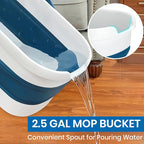Collapsible Mop and Bucket Set with Scrub Mop and Brush, Tile Laminate Hardwood Floor Brush and Flat Mops for Floor Cleaning, Foldable Bucket with Washable Microfiber Mop(Blue)