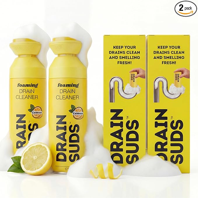 Foaming Drain Cleaner, Sink Cleaner and Deodorizer, Drain Clog Remover for Kitchen Sinks, Bathrooms, Shower Drains, Tubs, Washbasin, Clogged Pipe Opener, Lemon, 2 Pack