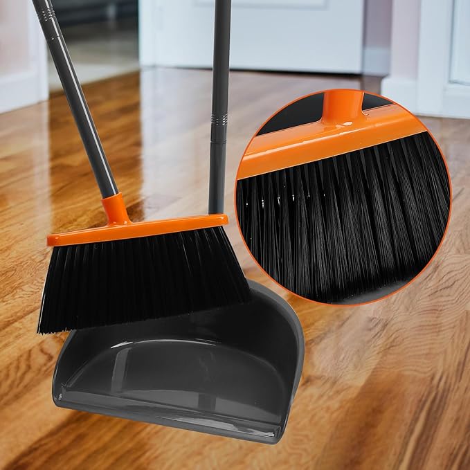 Long Handle Broom with Dustpan Combo Set for Office Home Kitchen Lobby Floor Cleaning Broom Dustpan for Indoor&Outdoor Sweeping