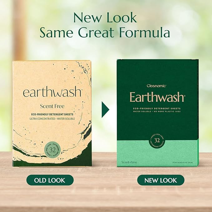 earthwash Laundry Sheets, Scent-Free (32 Loads), The Perfect Plastic Free Detergent Strips, Ideal for TravelHome Use. Biodegradable-Easy Dissolve, True Eco-Wash