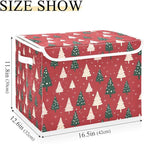 Large Storage Bins with Linen Collapsible Foldable Storage Cubes Fabric Closet Organizer Containers box with Flip-Top Lid for Home Bedroom Office 16.7 x 12.6 x 11.8in (Linen-red Christmas Trees)