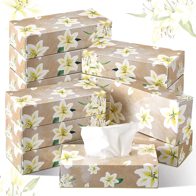Yinder 12 Packs Facial Tissue Box 1560 Sheets Soft Facial Tissue Box for Fall Halloween Christmas 2 Ply 130 Sheets Disposable Travel Tissues Bulk for Car Household Kitchen(Fresh Lily)