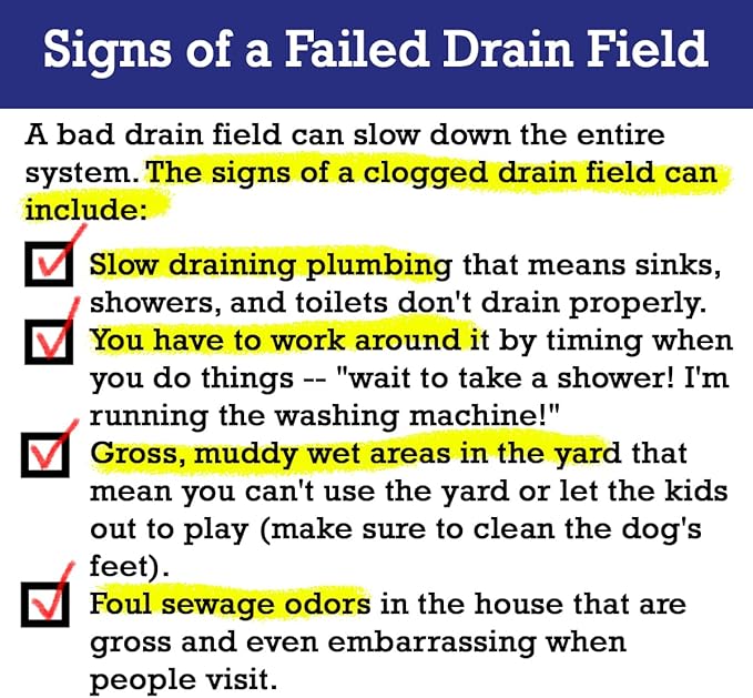Drain Field Cleaner Tablets by Dr Pooper. Clears Septic Tanks and Drain Fields of Tough Clogs, Scum, Sludge AND Eliminates Odors FAST - Aerobic & Anaerobic Systems - Easy to Use, Just Flush.
