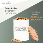 D'Lifeful Cookie Jar with Airtight Bamboo Lid – 1.1 Gallon Cute and Decorative Cookie Storage for Kitchen Countertop – Farmhouse Storage Tin for Freshness – Great Gift Idea (Off White)
