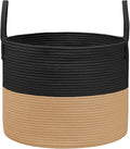 JMvicyroam 115L Extra Large Blanket Basket for Living Room - Woven Cotton Rope Laundry Hamper with Reinforced Handles - Storage Bin for Pillows, Comforters & Toys - Machine Washable,Black&Jute