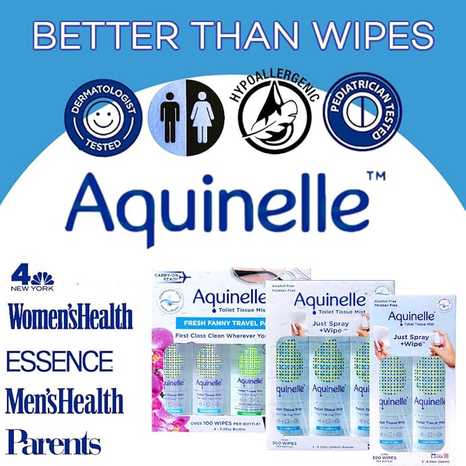 Aquinelle Toilet Tissue Mist, Eco-Friendly & Non-Clogging Alternative to Flushable Wipes Simply Spray On Any Folded Toilet Paper (3-8.25 oz Ocean Breeze)