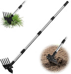 2-in-1 Heavy-Duty Weed Puller Tool with 5-Tine Rake – 30" to 60" Adjustable Handle, Hoes for Gardening, Hoe Garden Tools for Loosening Soil, Planting, Weeding