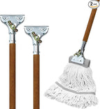 59" Mop Claw Clamp Commercial Mop Handle Pack of 2 Industrial Mop Steelhead with Wooden Handle Wet Mops for Floor Cleaning Heavy Duty (Mops not Included)