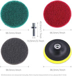 Glarks 16Pcs 4 Inch Drill Power Brush Tile Scrubber Scouring Pads Cleaning Kit with 4 Inch Disc Pad Holder for Bathroom & Kitchen Cleaning, 3 Different Stiffness (Red, Gray, Green)