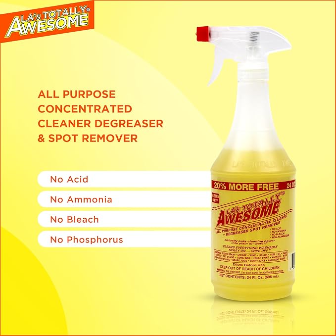 La's Totally Awesome All Purpose Cleaner Spray – 24oz (Pack of 4) Heavy Duty Multi-Surface Degreaser & Stain Remover – Ready-to-Use Cleaning Spray for Kitchen, Bathroom, Floors, Auto & More