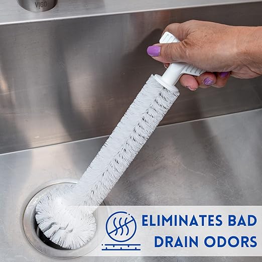 Universal Garbage Disposal Cleaner and Deodorizer, 12" Long Sink & Drain Brush Cleaner for Eliminating Residues & Odor, Sturdy T-Grip Handle, USA Made Sink Disposal Cleaning Brush by FryOilSaver Co.