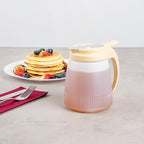 Restaurantware-Chef 101 32 Ounce All Purpose Syrup Dispenser, 1 Honey Dispenser - Beige Top, Stainless Steel Slide Cover, Plastic Pancake Syrup Bottle, Perfect For Diners, Restaurants, Home