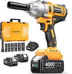 Cordless Impact Wrench 1/2 Inch, 1200N·m(886ft・lbs) Brushless High Torque Impact Gun, 21V Electric Impact Driver, 2x4.0Ah Batteries, Charger & 6 Sockets, Variable Speeds for Car/Truck RV/Mower