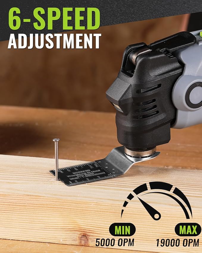 WORKPRO 20V Oscillating Tool Kit, Cordless and Brushless 19,000 RPM Orbiting Multi Tool with 6 Variable Speeds, 3.6°Oscillation Angle, 21pcs Saw Accessories, 1 Rechargeable Battery and Carrying Bag