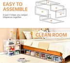 INSTY 12 Pack Large Shoe Storage Box, Clear Shoe Storage Organizer with Magnetic Door, Stackable,Shoe Containers For Display Sneakers, Easy Assembly, Fit up to US Size 12, Clear