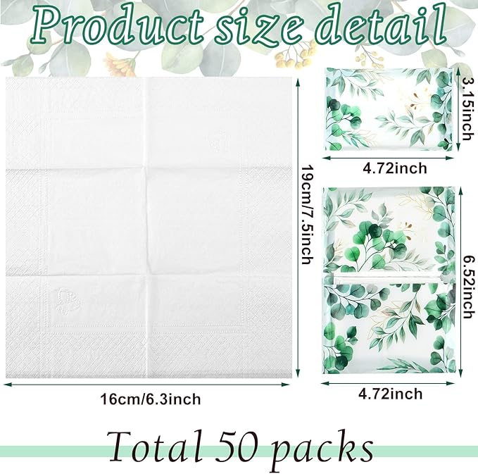 Geyee 50 Packs Facial Tissue Travel Packs Disposable Pocket Tissues for Wedding Guest Travel School Purse Home Supplies, 500 Sheets 3 Ply(Eucalyptus Leaf)