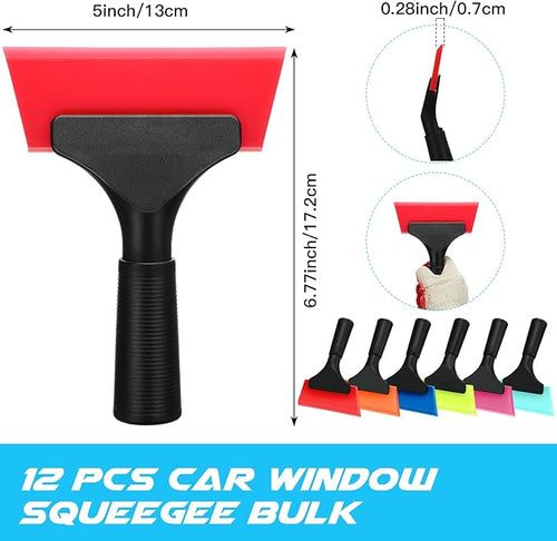 12 Pcs Small Squeegee 5 Inch Window Tint Silicone Squeegee Cleaning with Non Slip Handle Wiper Window Tinting Tools for Car Glass Mirror Shower Bathroom Auto (6 Colors)