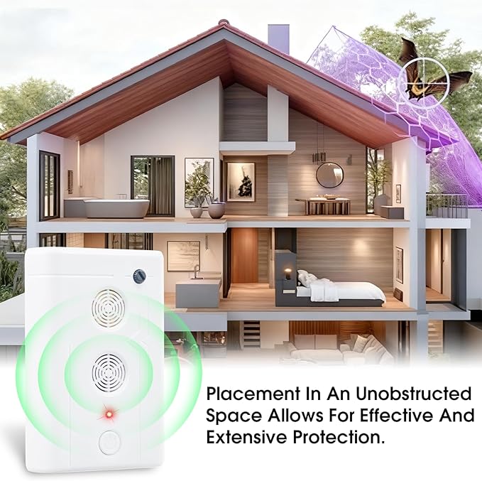 2 Pack Bat Deterrent Plug-in Ultrasonic Bat Repellent Devices, Convenient Bats Removal Device& Bird Repeller, Keeping Bats Away from Attics, Houses, and Porches.
