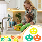 3 Pcs Dual Sided Scrub Sponge Multi Functional Cute Temperature Sensitive Non Scratch Dish Sponge for Washing Dishes Kitchen Bathroom (Thanksgiving Pumpkin,Orange, Yellow, Green)