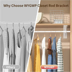 Closet Rod Support Bracket White WYGWP 13.5 inch Heavy Duty Shelf Brackets with Rod Holders Support 400lbs Wall Mounted Sturdy 2 Pack