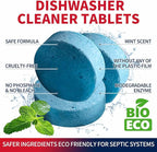 Dishwasher Cleaner Tablets 90 Counts Mint Fresh Tabs Deep Cleans inside 360° Grease Limescale Cleaning More Active Eco Friendly Plastic Free Long Lasting,Cleans The Machine Not The Dishes