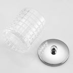 Glass Cotton Jar Holder Silver Lid, Elegant Bathroom Storage Canister for Qtips, Cotton Balls, Floss, Makeup Organizer, Vanity Bathroom Organization