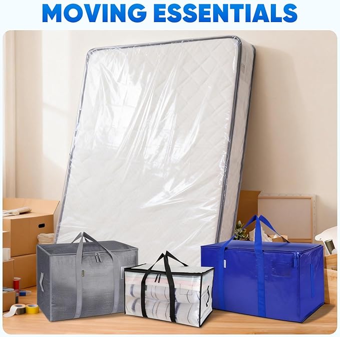 TICONN 2PK Plastic Mattress Bag for Moving Storage, Waterproof Mattress Protector Cover, Heavy-Duty Mattress Moving Supplies (4 mil, King)