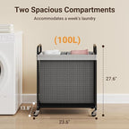 ELYKEN Laundry Hamper 2 Section, 100L Rolling Laundry Sorter with Removable Liner Bag, Laundry Basket with Wheels, Steel Frame with Metal Handle, Clothes Hamper Cart for Laundry Room & Bedroom