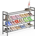 Bumusty 4-Tier Long Expandable Shoe Rack for Closet, 18"-44" Adjustable Shoe Rack for Small Space, Small Shoe Organizer for Front Door, Sturdy Metal, Grey