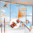 30FT High Reach Duster Cleaning Kit with 5-24 FT Extension Pole,High Ceiling Dusting and Window Cleaning Kit with Microfiber Feather Duster,Cobweb Duster,Ceiling Fan Duster,Window Squeegee Cleaner