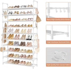LANTEFUL Tall Shoe Rack 10 Tier Shoe Organizer Large Shoe Shelf with 18 Hooks Storage for 50 Pair Sneaker and Boot, Stackable Vertical Shoe Rack Organizer for Closet, Entryway, Bedroom, White