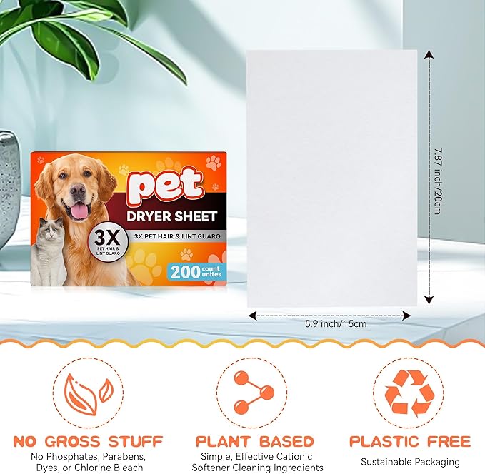 Pet Hair Remover for Laundry, Lint Dryer Sheets, 3 X Pet Hair Fighters, Reduces Static, Adds Softness (Unscented,400 Count)