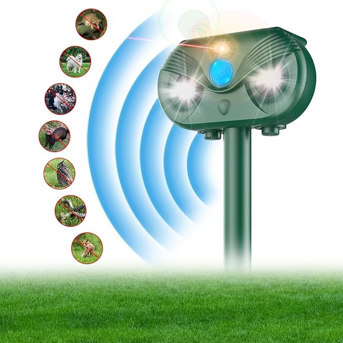 Ultrasonic Solar Animal Repeller, 2025 Upgrade Waterproof Outdoor Solar Powered Groundhog Repeller Gopher Deterrent Chaser Spike to Repell Burrowing Vole Repellent,Rodents for Lawn, Yard